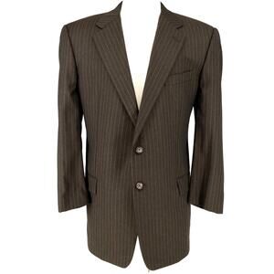 Hickey Freeman Sport Coat Mens 46L Wool Brown Pinstripe Jacket Blazer Lined